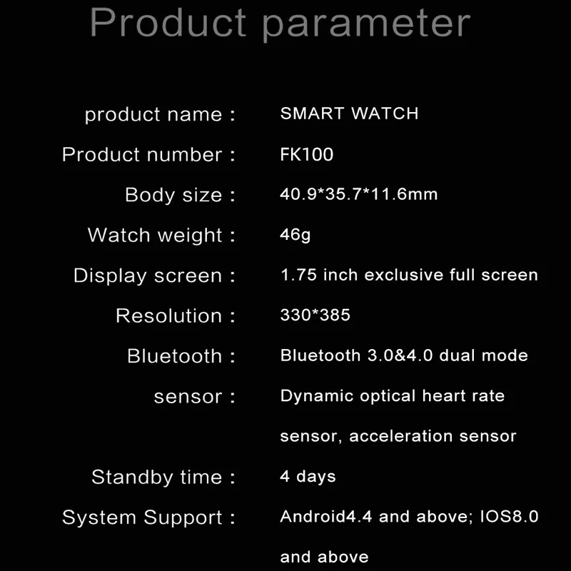 Original FK100 Smart Watch WirelessCharging 1.75inch FullScreen Encoder Knob Bluetooth Call Exercise Mode Women Smartwatch IWO
Original FK100 Smart Watch WirelessCharging 1.75inch FullScreen Encoder Knob Bluetooth Call Exercise Mode Women Smartwatch IWO