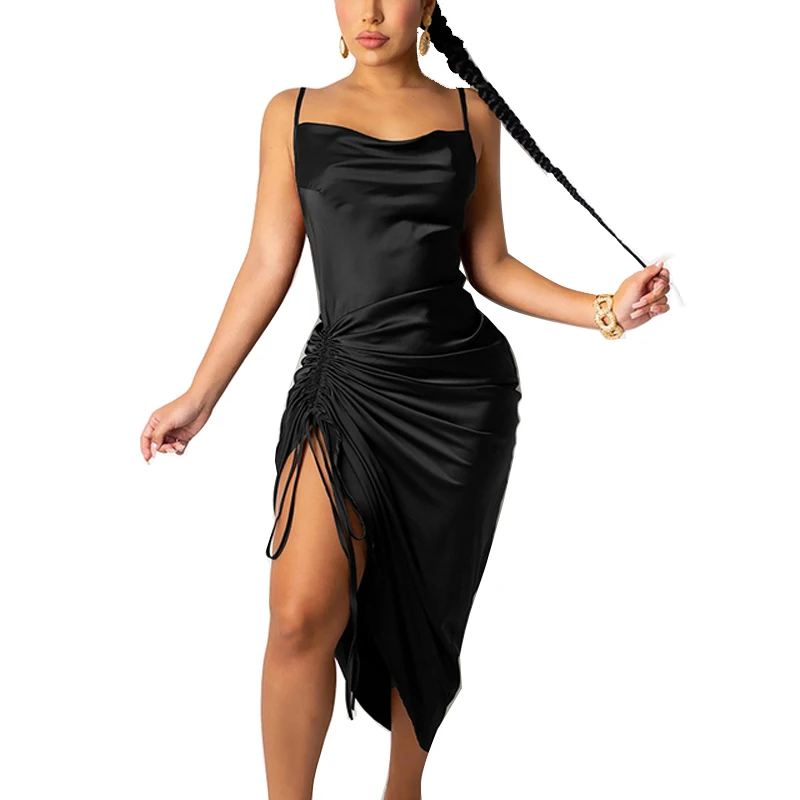 2021 New Ladies Party Sexy Drawstring Thin Shoulder Strap High Neck Open Back Dress Pleated Satin Dress
2021 New Ladies Party Sexy Drawstring Thin Shoulder Strap High Neck Open Back Dress Pleated Satin Dress