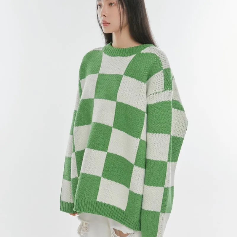 Autumn Green-white Chessboard Knitted Oversized Sweater Women Cozy Loose Round Collar Pullovers Jumper Female
Autumn Green-white Chessboard Knitted Oversized Sweater Women Cozy Loose Round Collar Pullovers Jumper Female