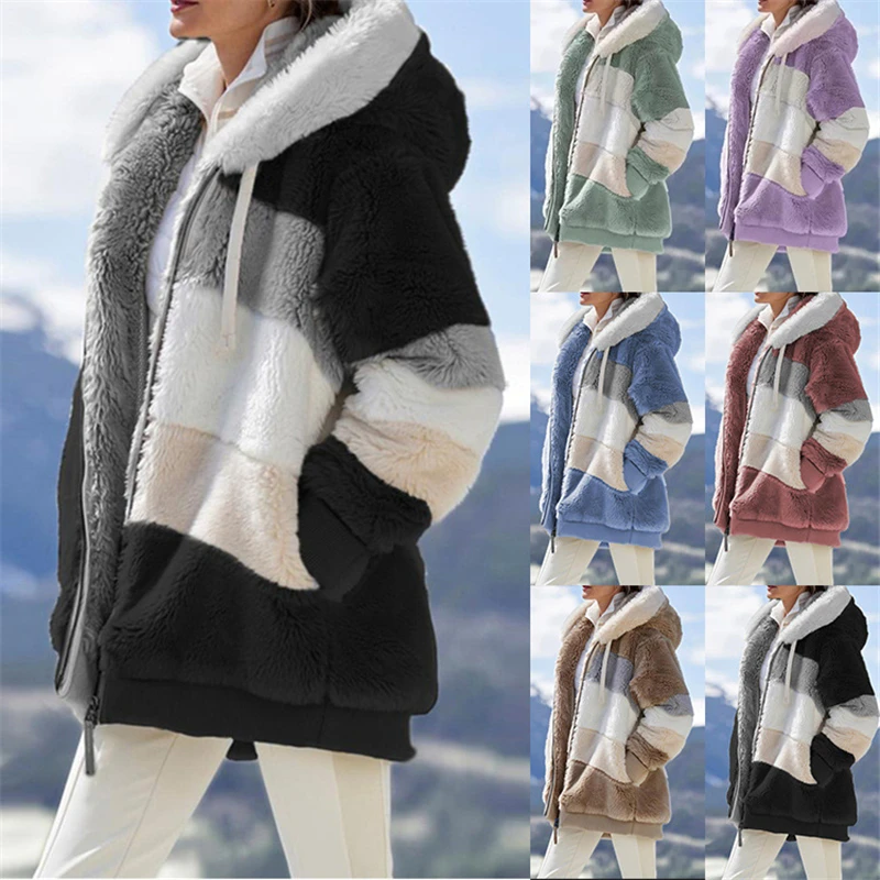 European and American Women's Winter Coat Fashion Casual Stitching Plaid Ladies Clothes Hooded Zipper Cashmere Jacket Outerwear
European and American Women's Winter Coat Fashion Casual Stitching Plaid Ladies Clothes Hooded Zipper Cashmere Jacket Outerwear