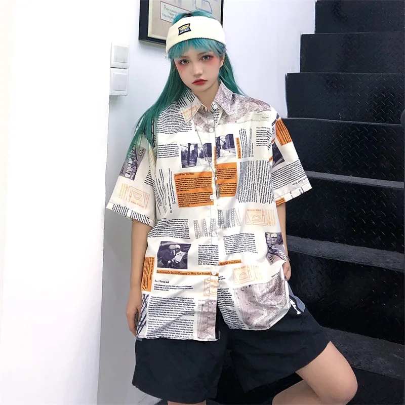 Vintage Oversized Shirts Women Hip Hop Streetwear 2021 Summer Printed Cool Girl Clothes OL Short Sleeve Blouses Female Top 
Vintage Oversized Shirts Women Hip Hop Streetwear 2021 Summer Printed Cool Girl Clothes OL Short Sleeve Blouses Female Top
