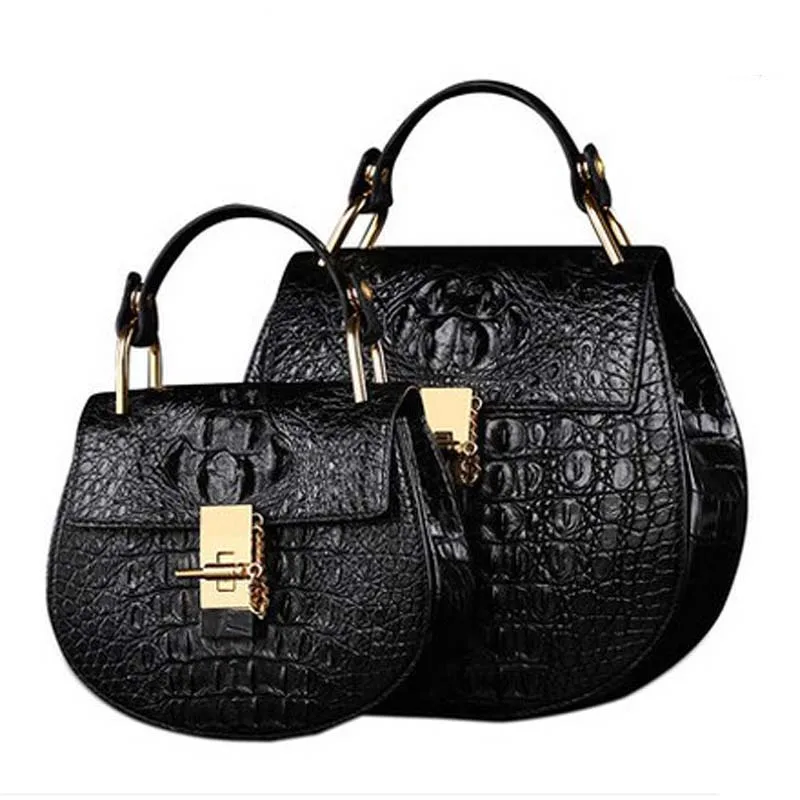 

shidifenni crocodile women handbag women's one-shoulder crocodile leather handbag women round bag lady's makeup bag women bag