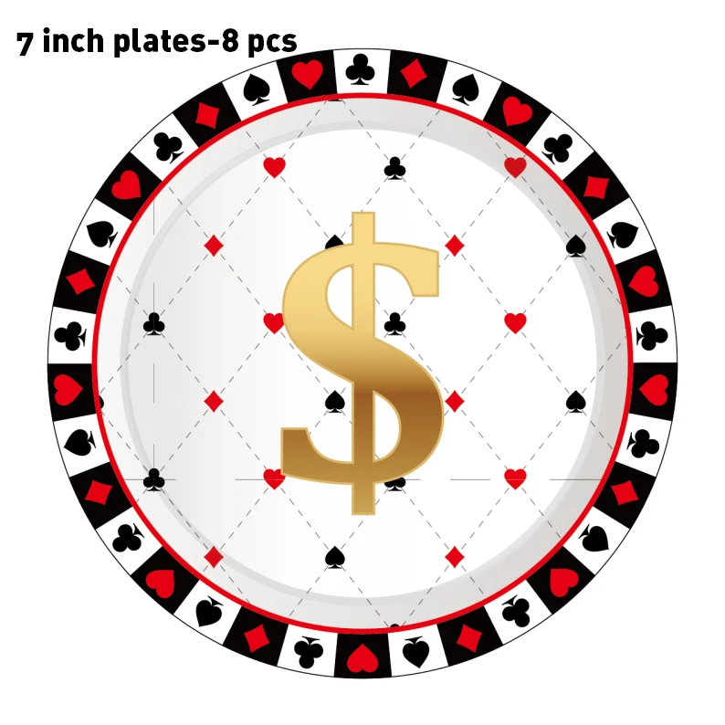 8pcs 7inch Pocker Card Game Welcome To Las Vegas Theme Disposable Plates and Tableware Sets for Happy Birthday Party Decorations
8pcs 7inch Pocker Card Game Welcome To Las Vegas Theme Disposable Plates and Tableware Sets for Happy Birthday Party Decorations