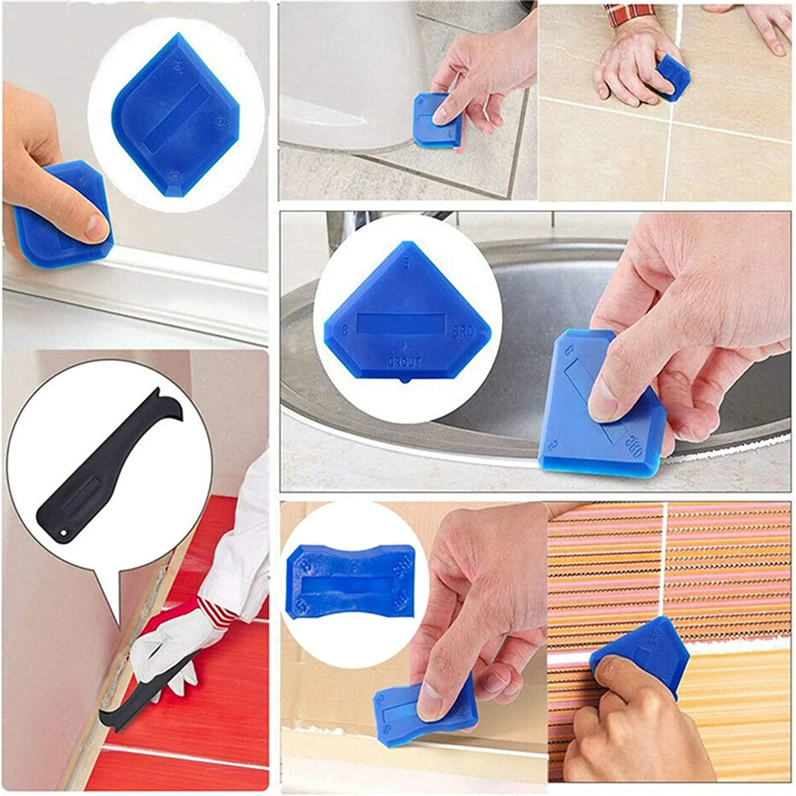 3in1 Caulking Removal Tools Set Kit Sealant Finishing Tool Grout Scraper Caulk Remover with Replaceable Caps for Kitchen JA55 
3in1 Caulking Removal Tools Set Kit Sealant Finishing Tool Grout Scraper Caulk Remover with Replaceable Caps for Kitchen JA55