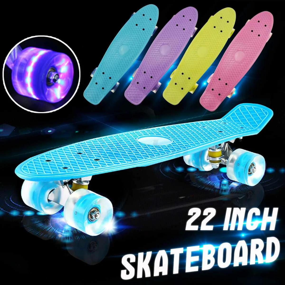 Skateboard Skate Board 22 Inches Cruiser Four-wheel Banana Style Plastic Board Deck Aluminum Bracket with LED Flashing Wheels
Skateboard Skate Board 22 Inches Cruiser Four-wheel Banana Style Plastic Board Deck Aluminum Bracket with LED Flashing Wheels