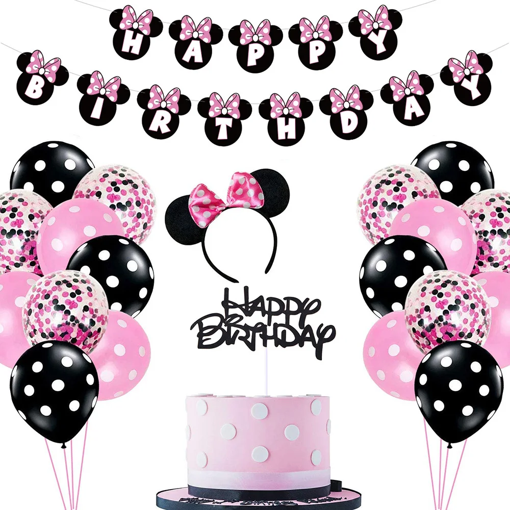 

Minnie Themed Birthday Party Supplies Decorations Minnie Balloons paper banner diy decor Girls favor 1st Birthday party Supplies