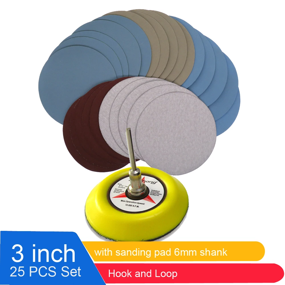 25 Pcs 3 Inch 75 MM Assorted Grit Sandpaper Sanding Disc Wet Dry Hook And Loop With 1 Pc Sanding Pad 3 MM Shank Abrasive Tools
25 Pcs 3 Inch 75 MM Assorted Grit Sandpaper Sanding Disc Wet Dry Hook And Loop With 1 Pc Sanding Pad 3 MM Shank Abrasive Tools