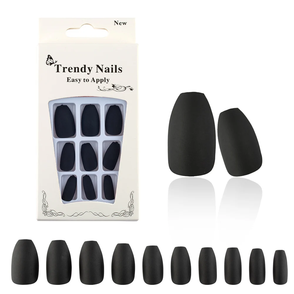 24pcs Black Matte Coffin False Nails Pure Color Frosted Fake Nail Finished Design DIY Art Tips Manicure Includ Nail Tools Set
24pcs Black Matte Coffin False Nails Pure Color Frosted Fake Nail Finished Design DIY Art Tips Manicure Includ Nail Tools Set