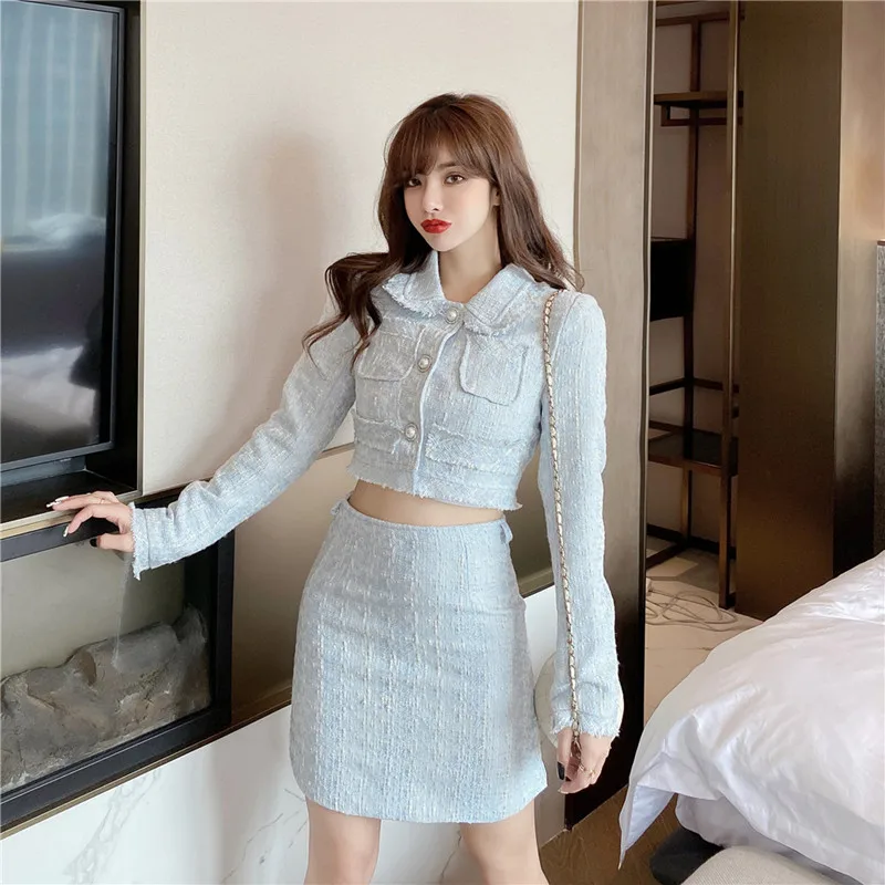 Mujer 2 Piece Sets Elegant Women's Skirt Suit 2021 New Autumn Tweed Two-Piece Women's Short Top Mini Skirt Suit
Mujer 2 Piece Sets Elegant Women's Skirt Suit 2021 New Autumn Tweed Two-Piece Women's Short Top Mini Skirt Suit