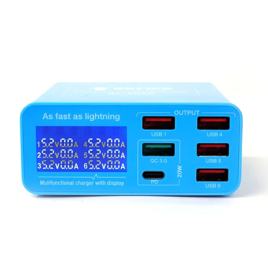 

RELIFE RL-304P PD3.0+QC3.0 Smart 6-port USB Digital Display Lightning Charger Suitable for Charging All Mobile Phones And Tablet