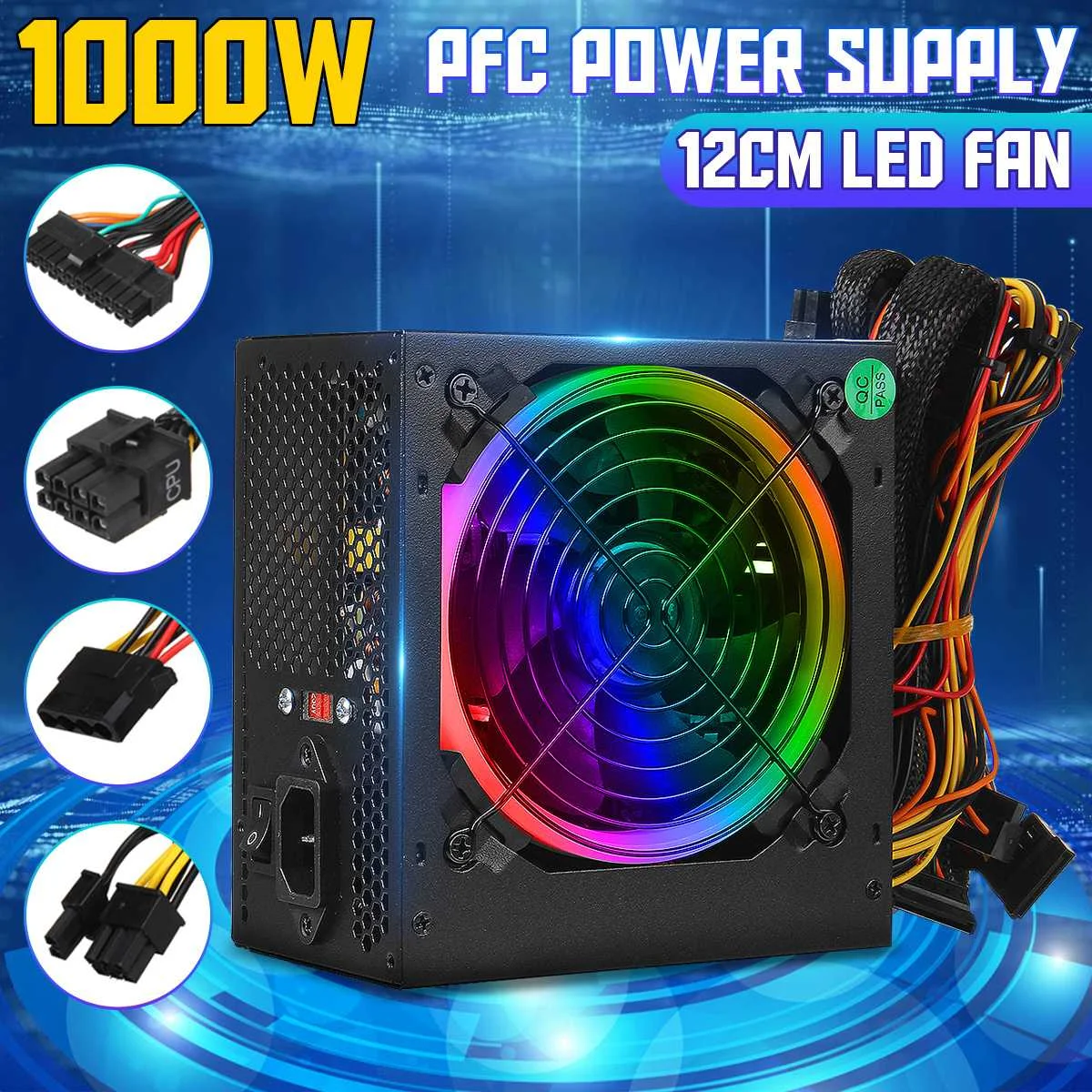 MAX 1000W Power Supply 12cm Multicolor LED Fan Passive PFC Silent Fan ATX 24 pin 12V PC Computer SATA Gaming PC Power Supply
MAX 1000W Power Supply 12cm Multicolor LED Fan Passive PFC Silent Fan ATX 24 pin 12V PC Computer SATA Gaming PC Power Supply