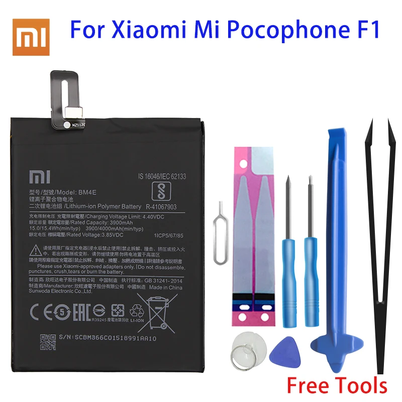 Xiao Mi Original Phone Battery BM4E for Xiaomi Mi Pocophone Poco F1 3900mAh Replacement Batteries Free Tools
Xiao Mi Original Phone Battery BM4E for Xiaomi Mi Pocophone Poco F1 3900mAh Replacement Batteries Free Tools