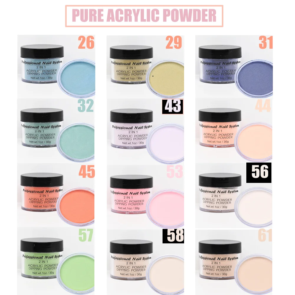 

20Colors Dipping & Acrylic Powder 2in1 With Glitter BLUE/ SKIN/ GREEN/BROWN Used with Monomer 30g Nude Pink Acrylic Powder#FOZ89