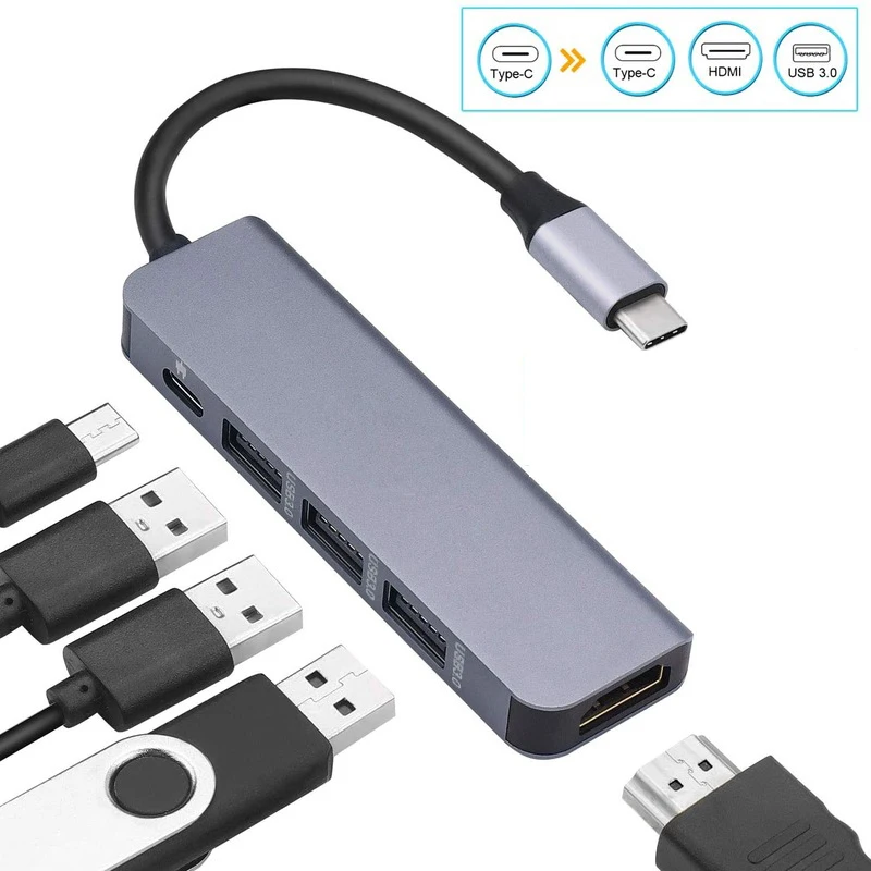 Фото Basix USB C концентратор 5 в 1 Type адаптер с 4K HDMI 3 0 PD зарядка многофункциональный для
