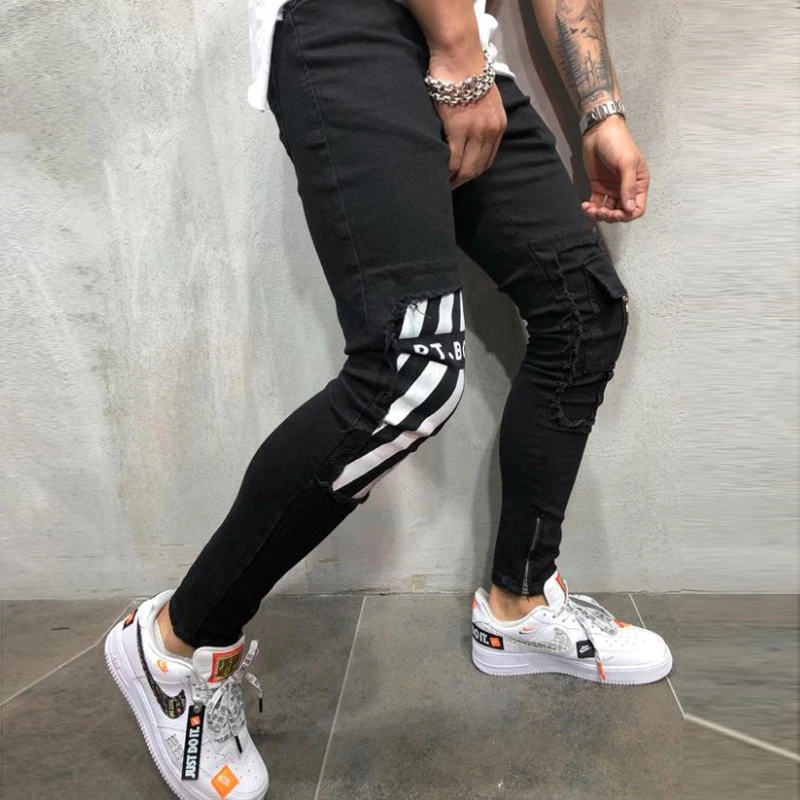 Mens Cool Designer Brand Pencil Jeans Skinny Ripped Destroyed Stretch Slim Fit Hop Hop Pants With Holes For Men Printed Jeans
Mens Cool Designer Brand Pencil Jeans Skinny Ripped Destroyed Stretch Slim Fit Hop Hop Pants With Holes For Men Printed Jeans
