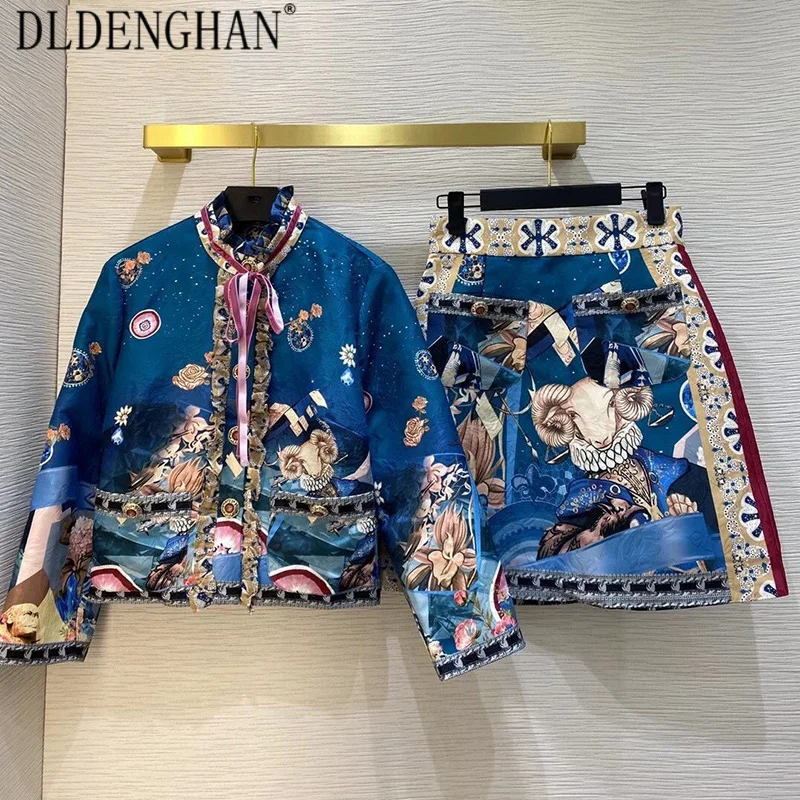 DLDENGHAN Vintage Flower Print Sets Women's Stand Collar Single-breasted Short Coat + A-line Skirt Two Piece Set Designer New
DLDENGHAN Vintage Flower Print Sets Women's Stand Collar Single-breasted Short Coat + A-line Skirt Two Piece Set Designer New