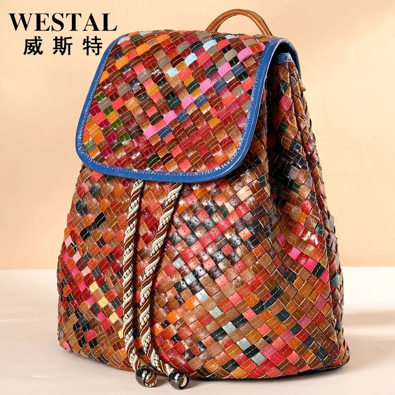 WESTAL2021 new backpack women's leather woven ladies bag women's leather handmade backpack 
WESTAL2021 new backpack women's leather woven ladies bag women's leather handmade backpack