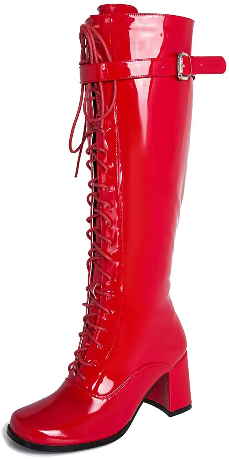 Women's Go Go Boots Lace up Over-The-Knee High Block Heel Zipper Side Riding Boots 
Women's Go Go Boots Lace up Over-The-Knee High Block Heel Zipper Side Riding Boots