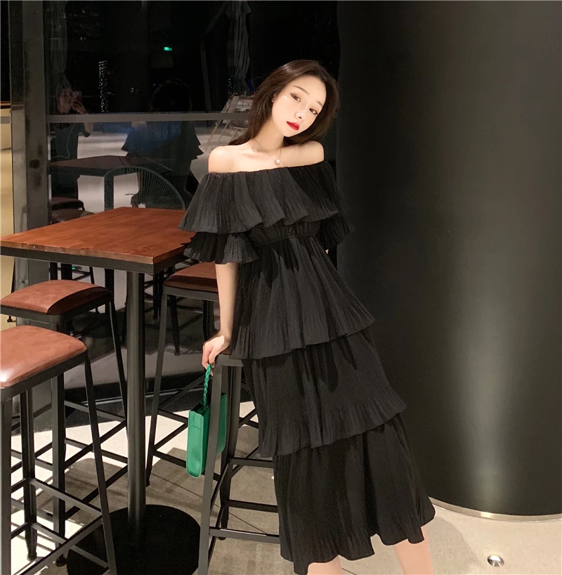 2021 Women Spring Summer Midi Dress Chiffon Off Shoulder Ruffles Black Dress Party Layered Ladies Club Dresses Vestidos Femme
2021 Women Spring Summer Midi Dress Chiffon Off Shoulder Ruffles Black Dress Party Layered Ladies Club Dresses Vestidos Femme
