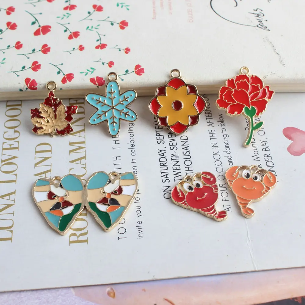 10pcs/lot Cute Snowflake Maple Leaf Enamel Rose Flower Heart Lobster Charms For Necklace Bracelet Earring DIY Jewelry Findings
10pcs/lot Cute Snowflake Maple Leaf Enamel Rose Flower Heart Lobster Charms For Necklace Bracelet Earring DIY Jewelry Findings