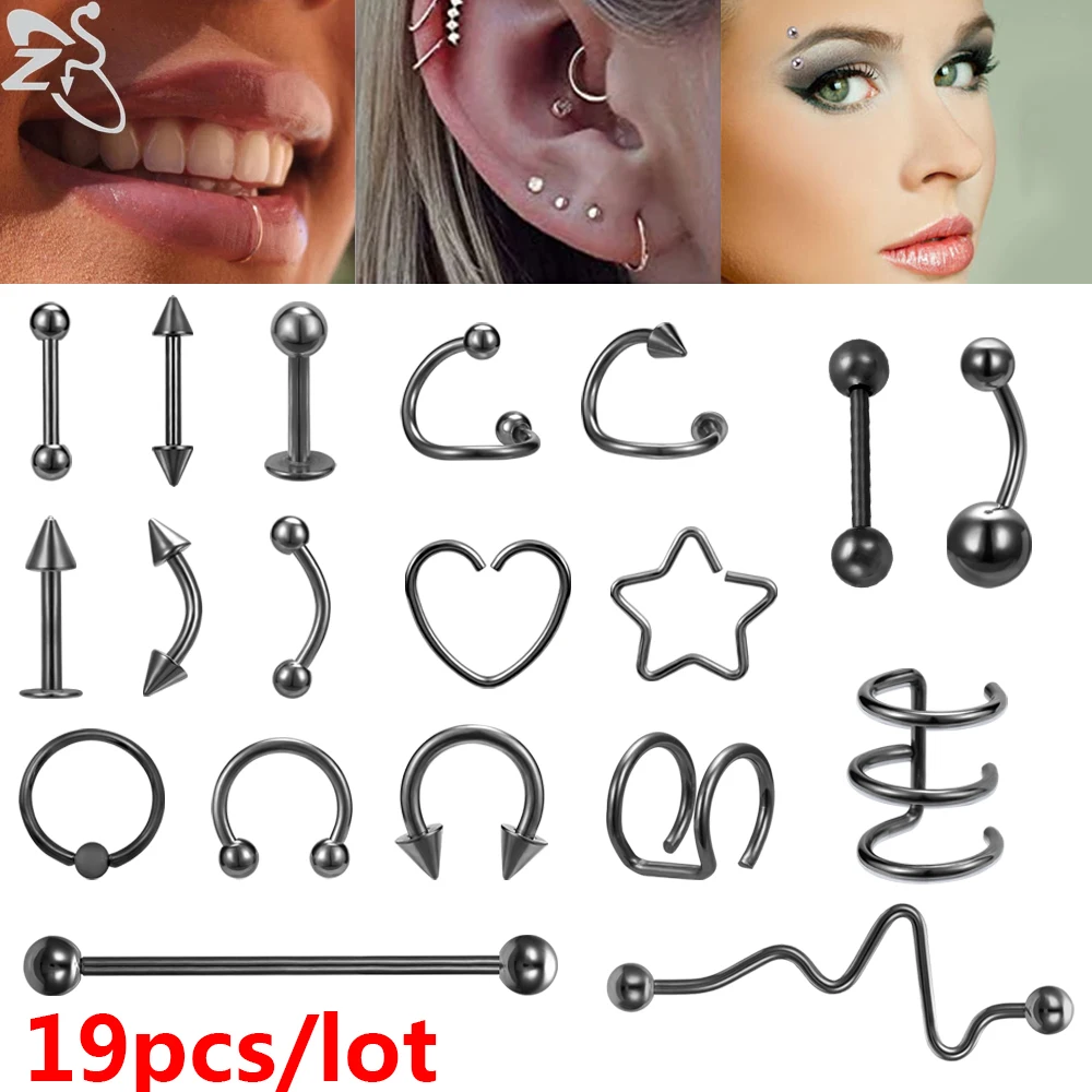 ZS 19pcs/Lot Stainless Steel BCR Septum Nose Ring Sets Ear Helix Cartilage Piercing for Women Men Lip Tongue Eyebrow Piercing
ZS 19pcs/Lot Stainless Steel BCR Septum Nose Ring Sets Ear Helix Cartilage Piercing for Women Men Lip Tongue Eyebrow Piercing