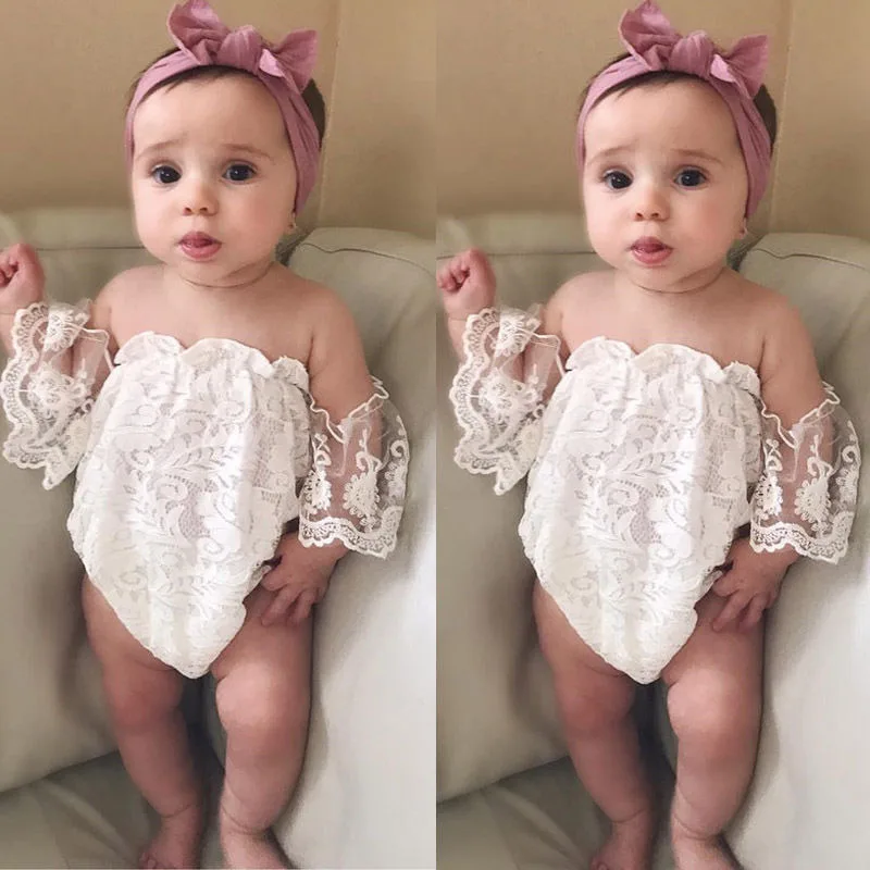 Summer Cute Toddler Baby Girl Clothing White Lace Romper Sleeveless Off Shoulder Backless Jumpsuit Outfits Clothes 0-24M
Summer Cute Toddler Baby Girl Clothing White Lace Romper Sleeveless Off Shoulder Backless Jumpsuit Outfits Clothes 0-24M