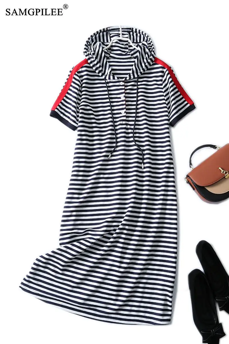Summer Clothes For Women 2021 New Classic Striped Hooded Collar Casual Short-sleeved Knee Length Stretch Dress Woman Plus Size
Summer Clothes For Women 2021 New Classic Striped Hooded Collar Casual Short-sleeved Knee Length Stretch Dress Woman Plus Size