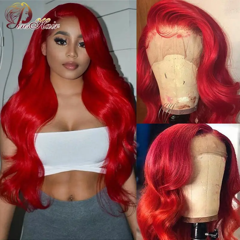 Color Red Lace Front Body Wave Wigs Brazilian Human Hair Pre Plucked 99J 13x4 Wig For Women Remy | Шиньоны и парики