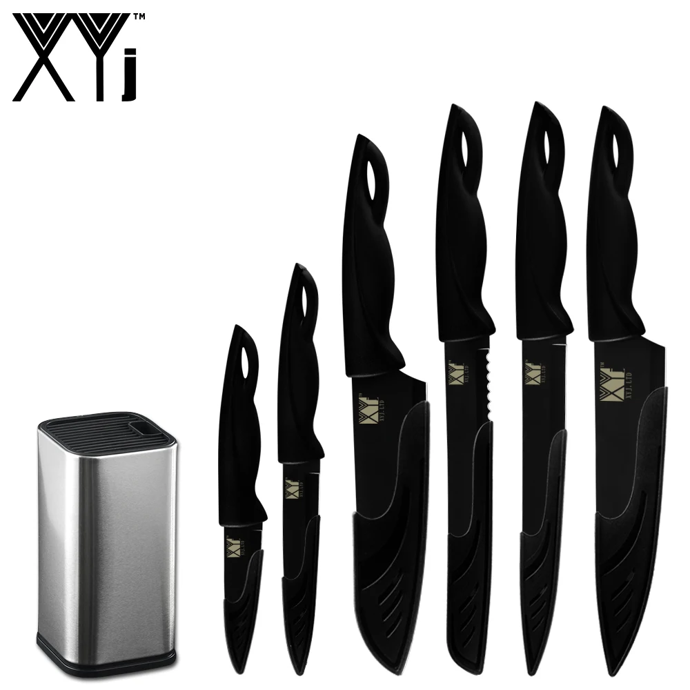 

Набор кухонных ножей из нержавеющей стали XYj, точилка, 8 дюймов, острый и черный клинок, аксессуары для приготовления мяса, рыбы