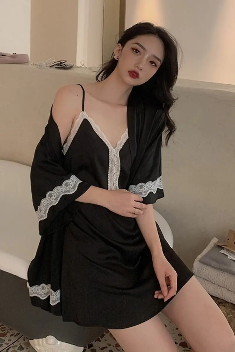 Spring Summer New Large Size Women's Loose Lace Ice Silk Sexy Sling Two-piece Dress Fashion Pajamas Set Casual Nightdress r53
Spring Summer New Large Size Women's Loose Lace Ice Silk Sexy Sling Two-piece Dress Fashion Pajamas Set Casual Nightdress r53