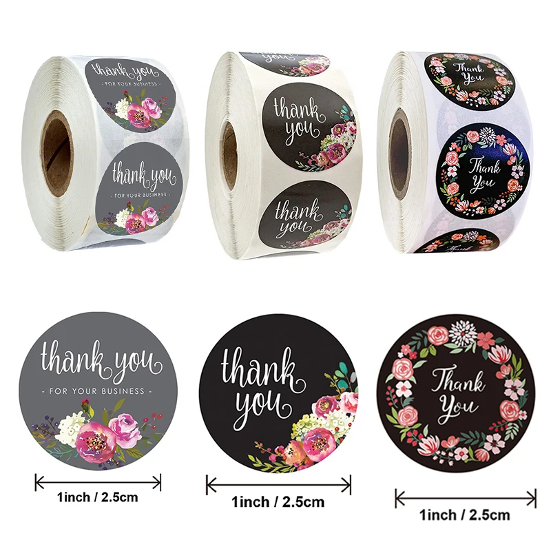 

500Pcs/Roll Hot Stamping Color Sticker Thank You Sticker Sticker Gift Decoration Black Sticker Label Envelope Sealing Tape