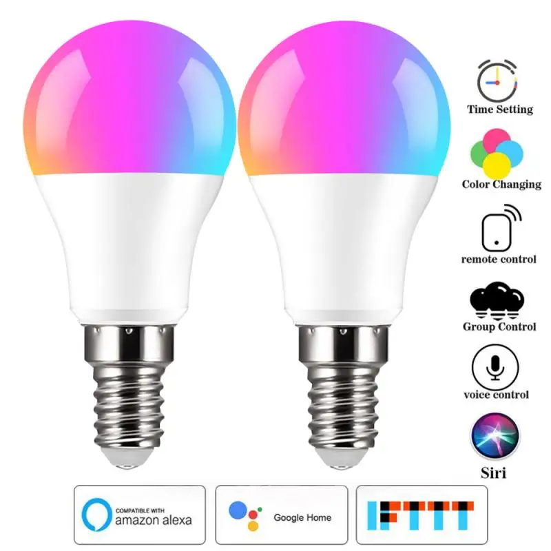 

E14 Smart Bulb 6W WiFi LED Light Lamp Color Changing Magic RGB + White Dimmable Siri Voice Control Work With Alexa Google Home