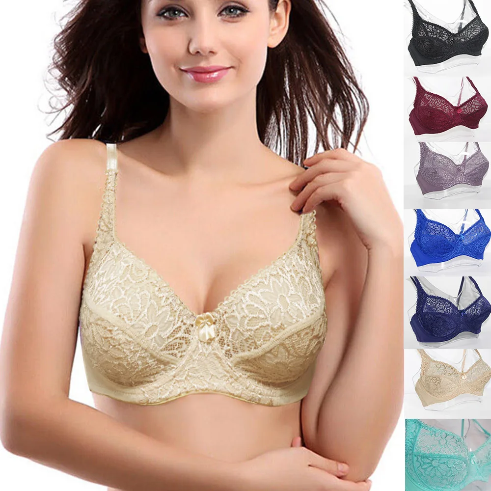 

Plus size lingerie Lace Bras For Women Underwire Perspective Sexy Underwear Bra Embroidery Floral Bralette Unlined Brassiere BH