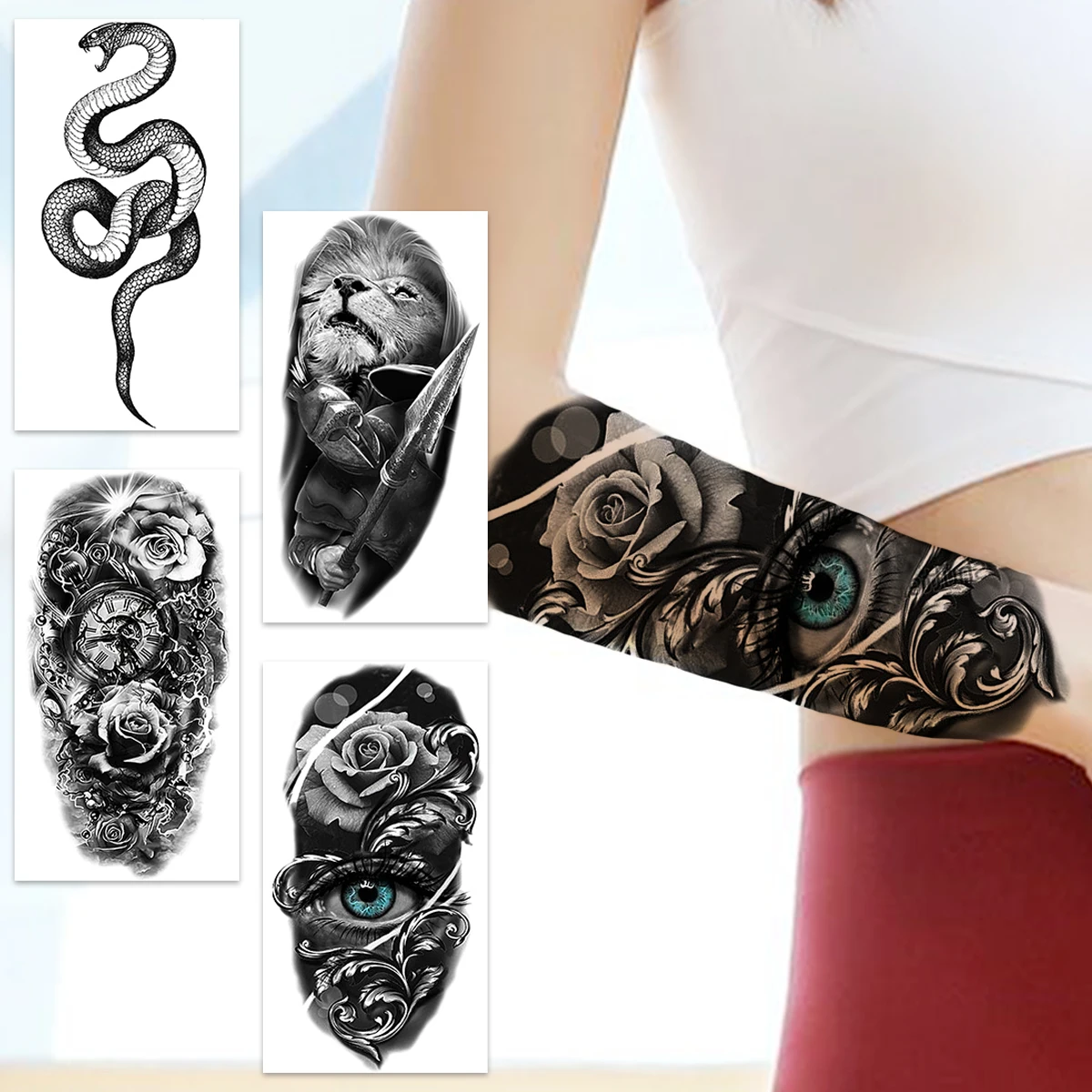 Black Eye Flower Temporary Tattoos For Women Adults Realistic Snake Lion Large Flora Fake Tattoo Sticker Forearm Body Tatoos
Black Eye Flower Temporary Tattoos For Women Adults Realistic Snake Lion Large Flora Fake Tattoo Sticker Forearm Body Tatoos