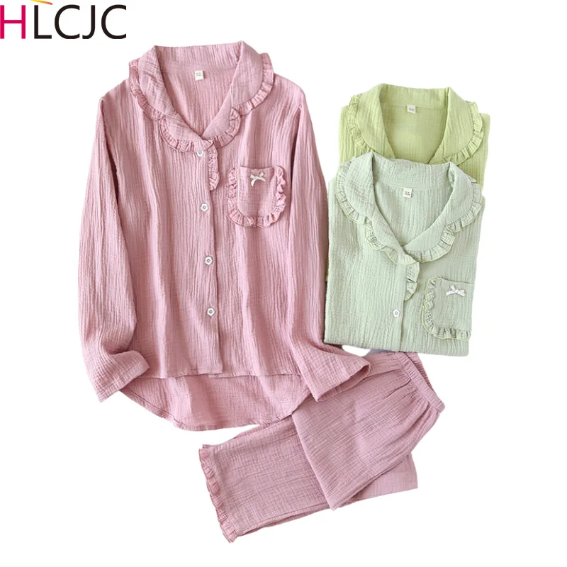 Japanese New Cotton Crepe Women's long-sleeved + Trousers Pajamas Spring and Autumn Thin Women Home Service Suit Ladies Pajamas
Japanese New Cotton Crepe Women's long-sleeved + Trousers Pajamas Spring and Autumn Thin Women Home Service Suit Ladies Pajamas
