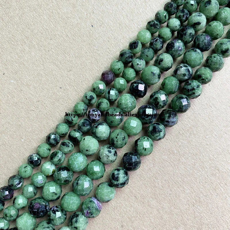 

Semi-precious Stone Diamond Cuts Faceted AA Quality Red Green Zoisite 7" Round Loose Beads 6 8 10 mm