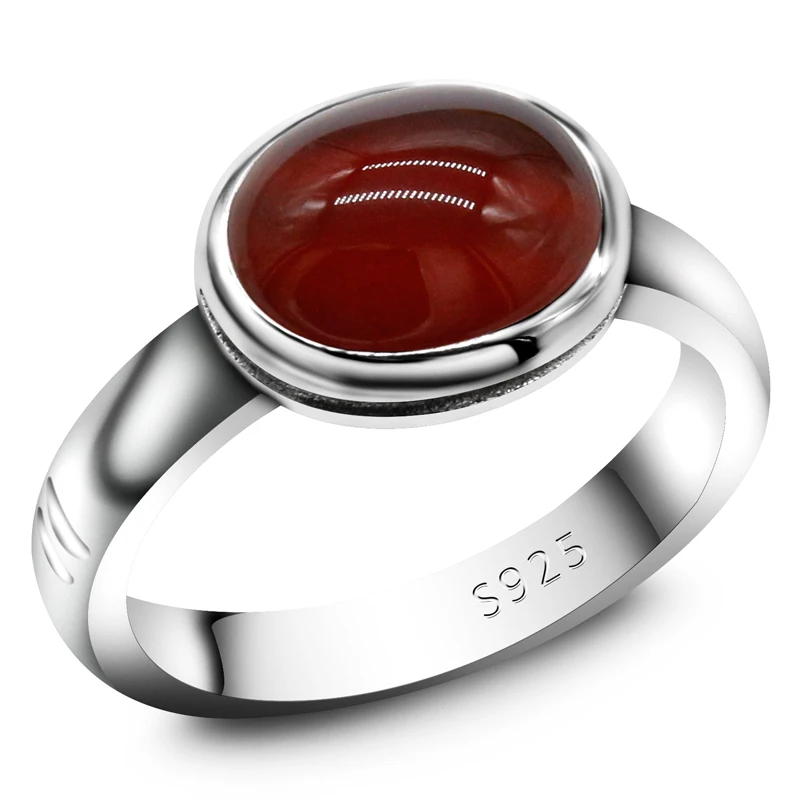 

Agate Stone Men's Ring 925 Sterling Silver Inlaid Oval Red Stone Ring Thai Silver Men's and Women's Turkish Handmade Jewelry