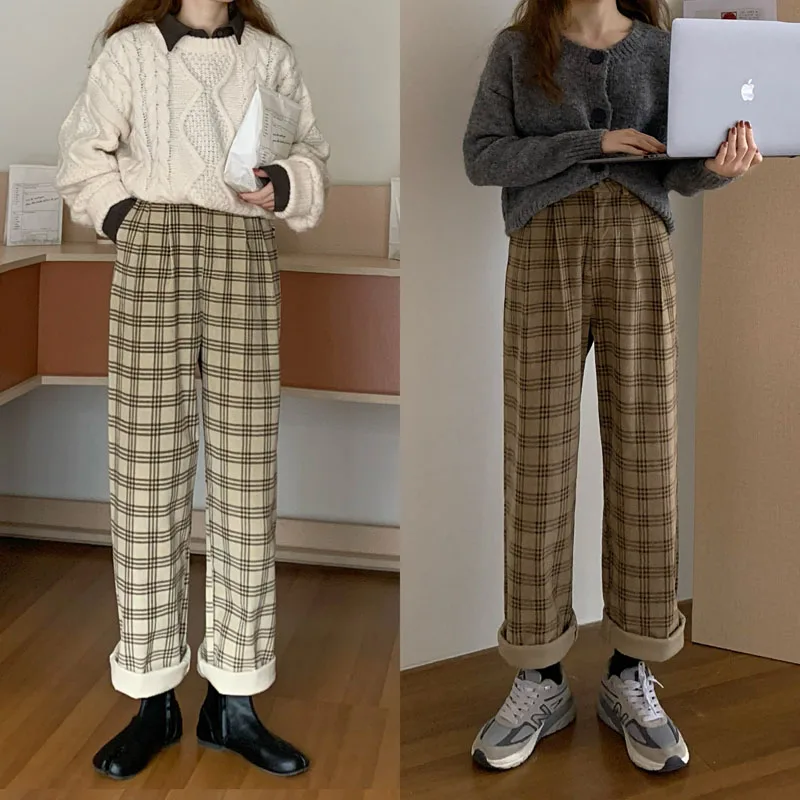 Fall New Plaid Wide Leg Pants Women Korean Fashion Baggies Corduroy Trousers Female Vintage High Waisted Straight Streetwear
Fall New Plaid Wide Leg Pants Women Korean Fashion Baggies Corduroy Trousers Female Vintage High Waisted Straight Streetwear