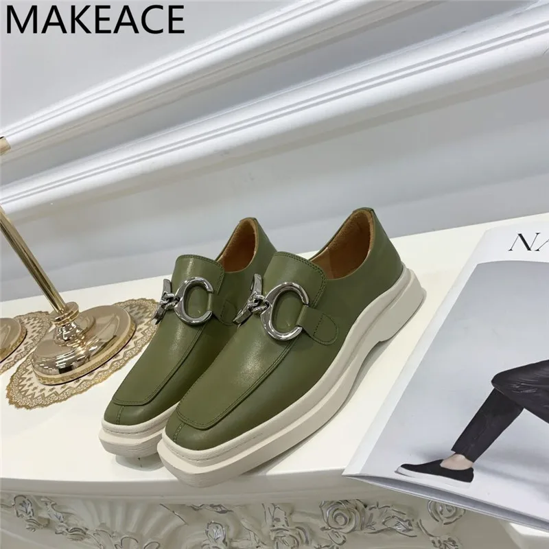 Women Shoes Genuine Leather Loafers Woman Metal Buckle Green White Flats Shoes Woman Brand Shoes For Women 2021Spring New Mujer
Women Shoes Genuine Leather Loafers Woman Metal Buckle Green White Flats Shoes Woman Brand Shoes For Women 2021Spring New Mujer