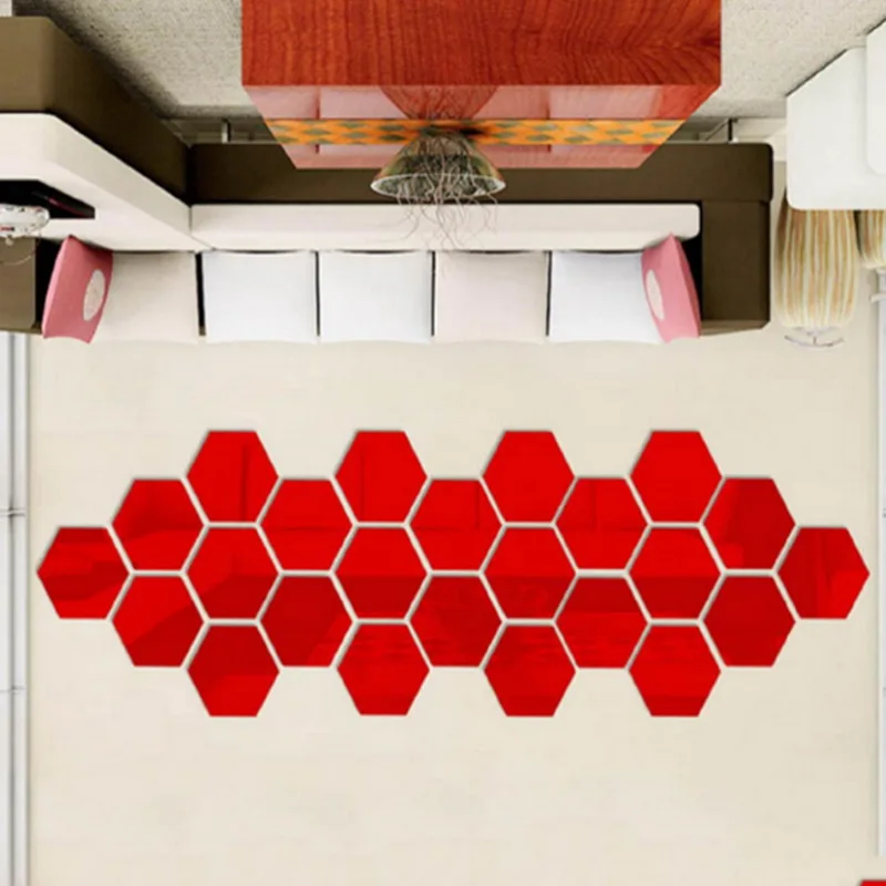 12PCs Hexagon 3D Acrylic Mirror Wall Sticker Removable Crystal Stereo Home Decor Mirrored Decorative | Дом и сад