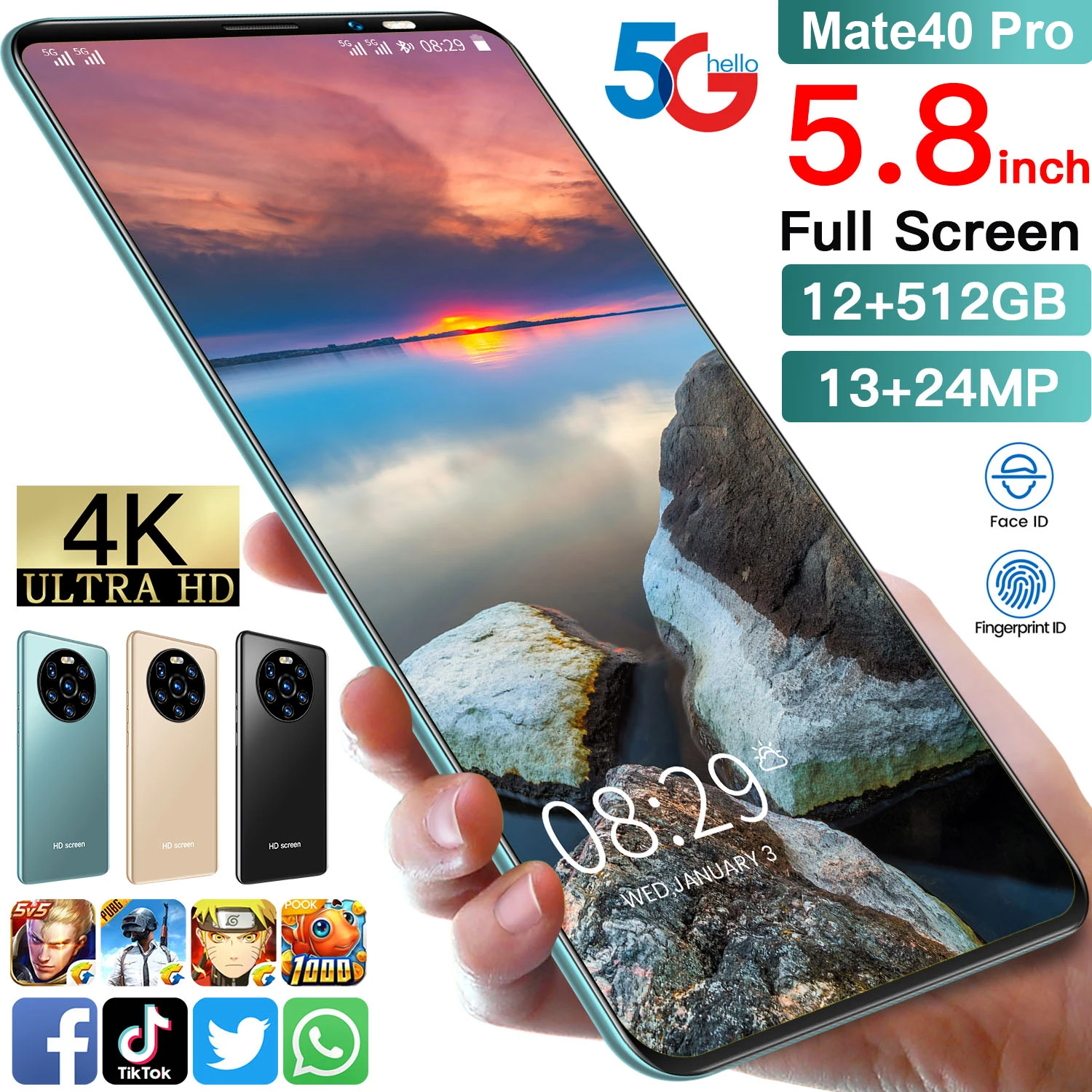 Global Version Mate40 pro Smartphones 12+512GB 5.8Inch 4800mAh Mobile Phones 13MP +24MP HD Camera Android10 Dual SIM Cellphones
Global Version Mate40 pro Smartphones 12+512GB 5.8Inch 4800mAh Mobile Phones 13MP +24MP HD Camera Android10 Dual SIM Cellphones