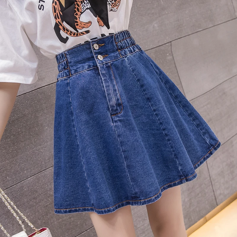 Женская джинсовая мини-юбка с эластичной завышенной талией модная