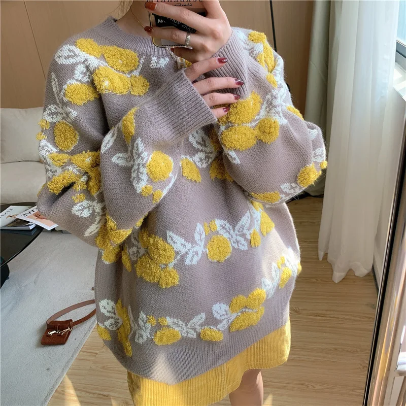 Elegant 3D Jacquard Print Oversized Pullover Sweater Tops Women Winter 2021 O-Neck Loose Thick Sweaters Warm Outerwear knitted
Elegant 3D Jacquard Print Oversized Pullover Sweater Tops Women Winter 2021 O-Neck Loose Thick Sweaters Warm Outerwear knitted