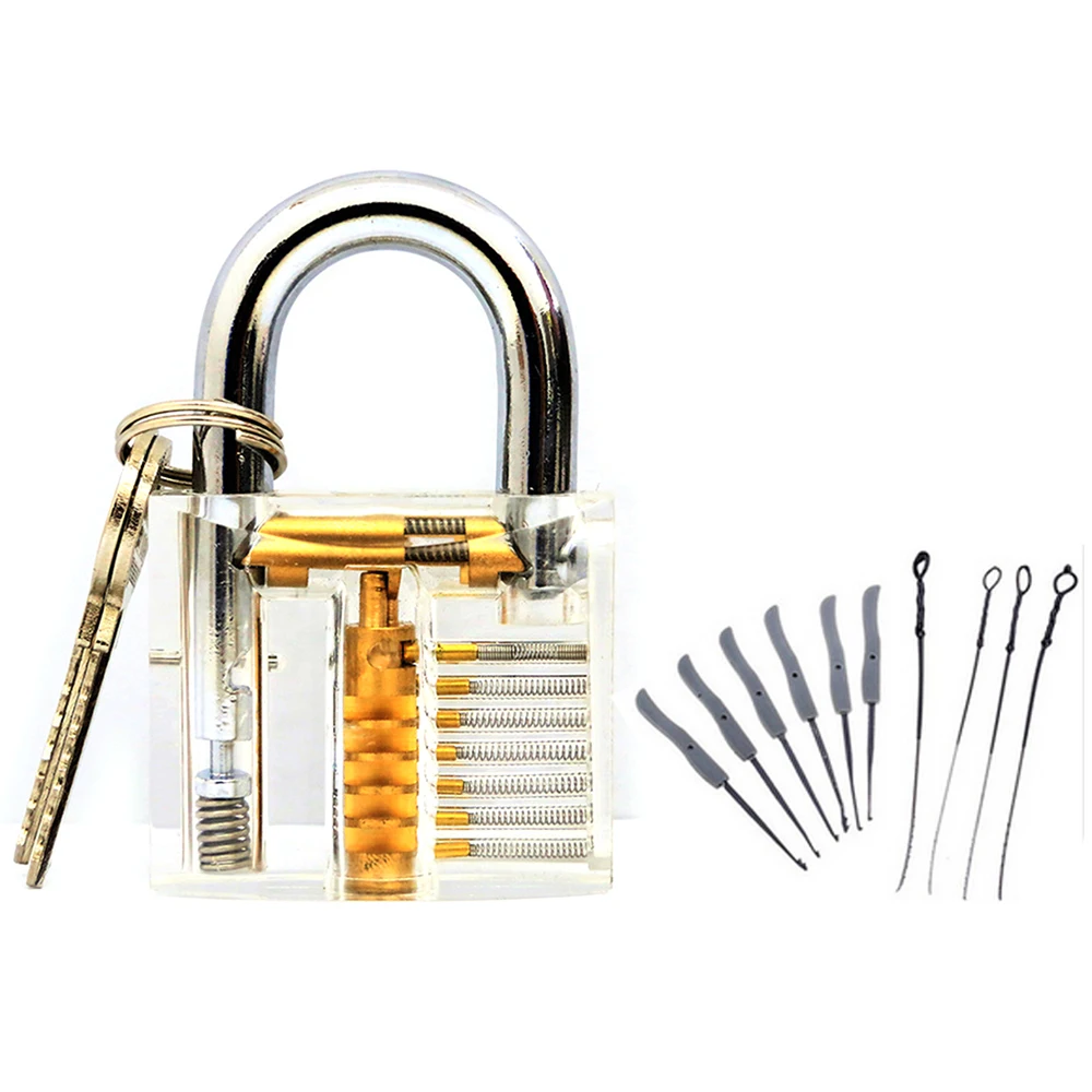 

Locksmith Hand Tools Lock Pick Set Transparent Visible Cutaway Practice Padlock With Broken Key Remove Hooks Double Row Tension