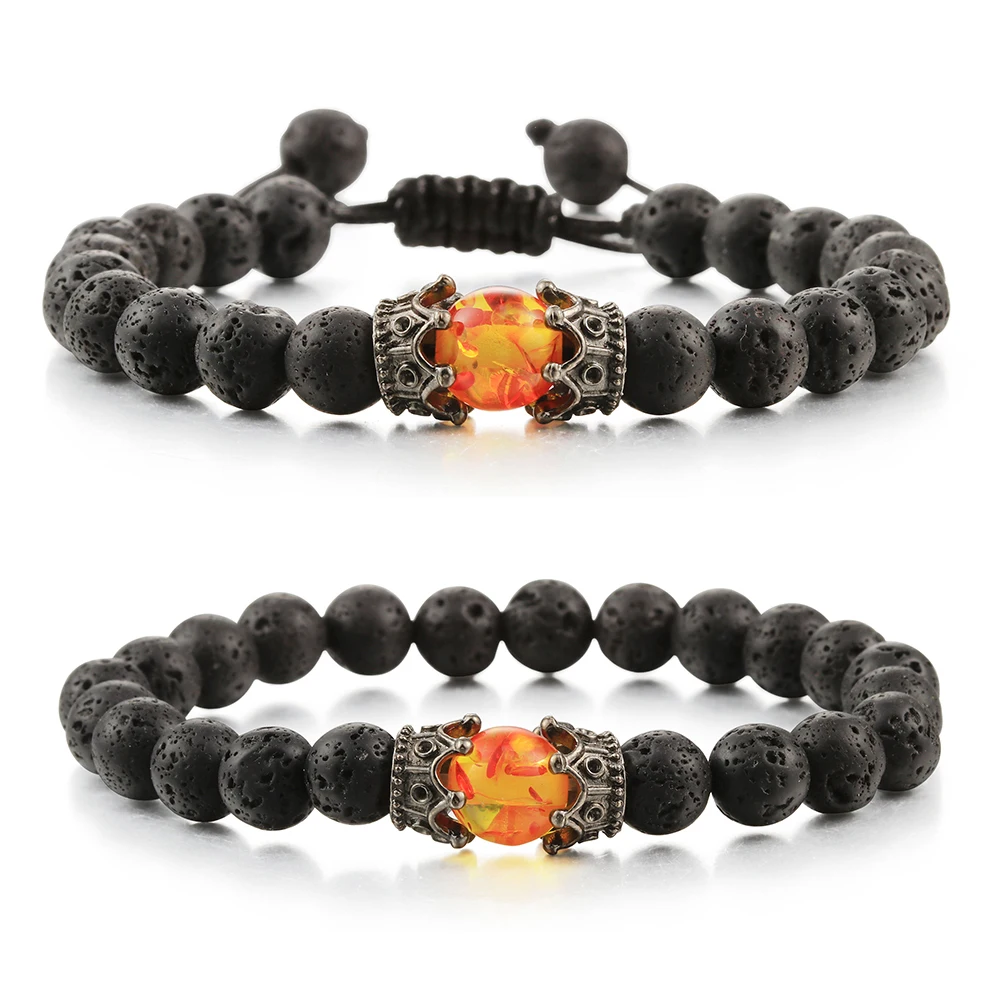 

Natural Tiger Eye Black Lava Stone Pave CZ Imperial Crown Copper Beads Bracelets&Bangles For Men Women Charm Jewelry Pulseira