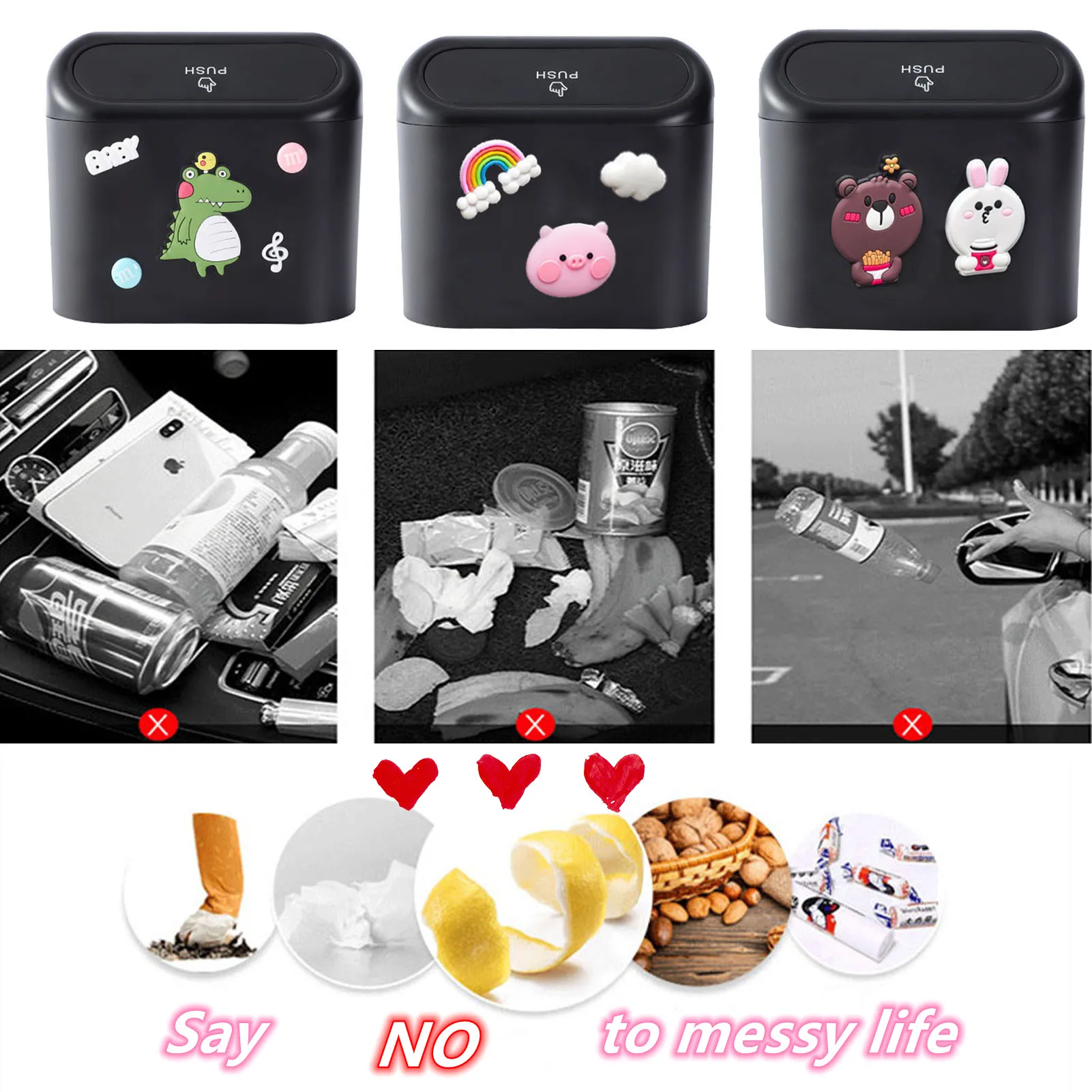 Cartoon Car Trash Bin Hanging Vehicle Garbage Dust Case Storage Box Pressing Type Trash Can Car Interior Accessories With 2 Hook
Cartoon Car Trash Bin Hanging Vehicle Garbage Dust Case Storage Box Pressing Type Trash Can Car Interior Accessories With 2 Hook