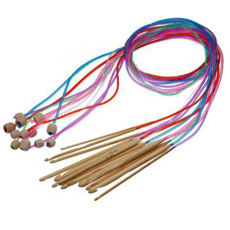 

NEW-1 Set /12 Pc Natural Bamboo Flexible Afghan Tunisian Carpet Crochet Hooks Needles At Random Color Bamboo Handle Crochet Knit
