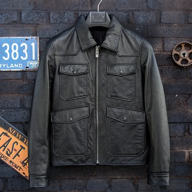 Autumn Fashion Streetwear Genuine Leather Jacket Mens Pockets Zipper Coat Casual Biker Short Jackets Male Slim Tops Outerwear
Autumn Fashion Streetwear Genuine Leather Jacket Mens Pockets Zipper Coat Casual Biker Short Jackets Male Slim Tops Outerwear