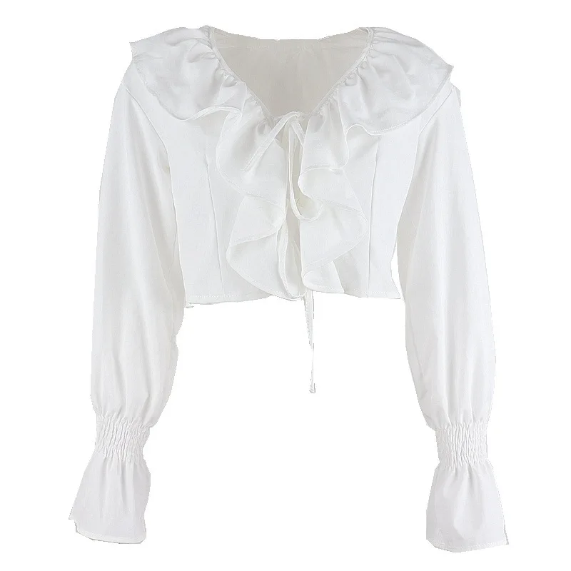 French Vintage Lace Up Bow Ruffle Long Sleeve Shirt Top for Women's Summer and Autumn Sexy Deep V-neck Elegant Blouse
French Vintage Lace Up Bow Ruffle Long Sleeve Shirt Top for Women's Summer and Autumn Sexy Deep V-neck Elegant Blouse