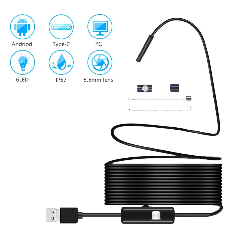 5.5mm 1M/1.5M/2M HD Android Mobile Computer USB Endoscope USB Interface For Auto Repair Unlock Pipeline Detection Find Object
5.5mm 1M/1.5M/2M HD Android Mobile Computer USB Endoscope USB Interface For Auto Repair Unlock Pipeline Detection Find Object
